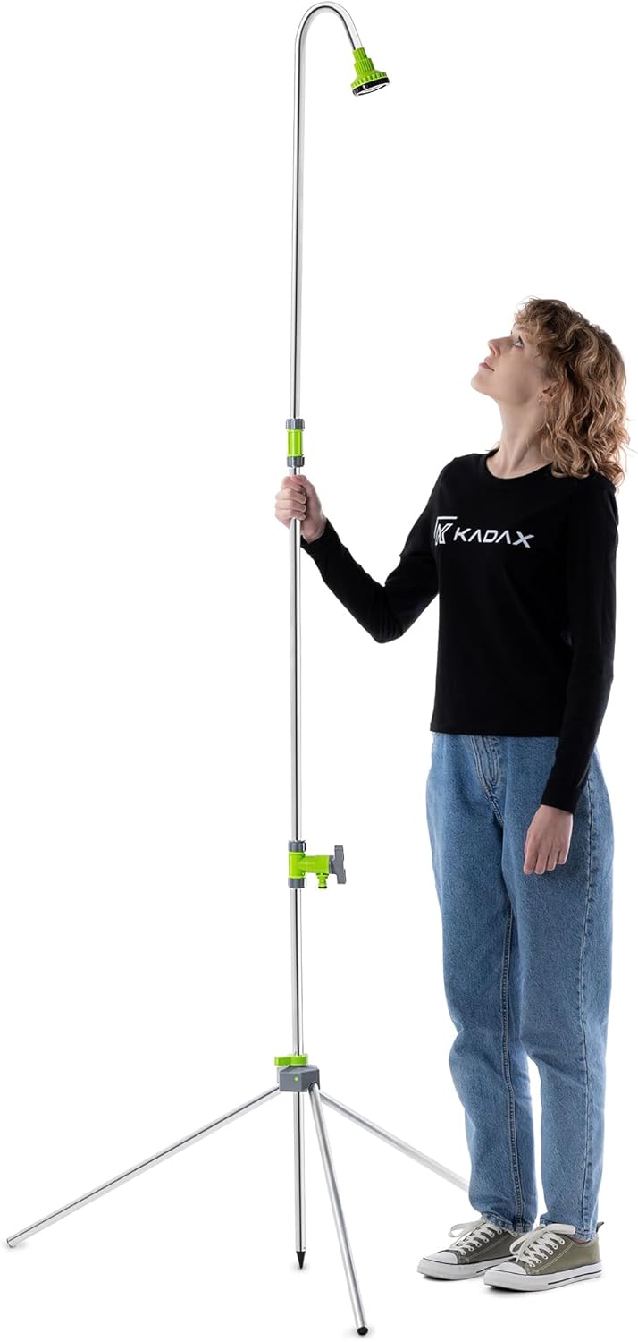 Höhenverstellbare Aussendusche für Garten & Camping, H: 145-220 cm Silber/Grün