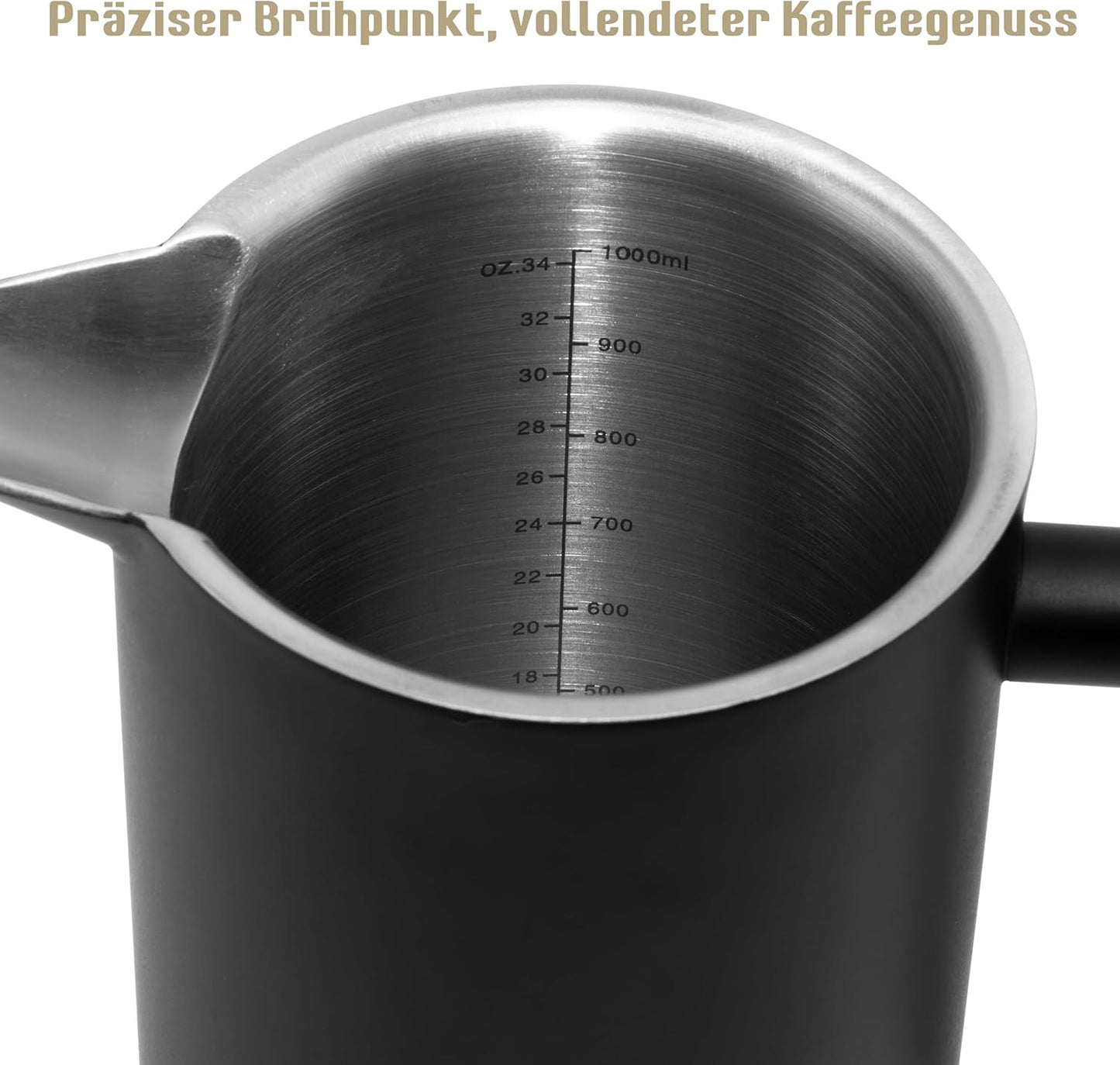 French Press Set mit Milchaufschäumer, Schwarz 1 Liter