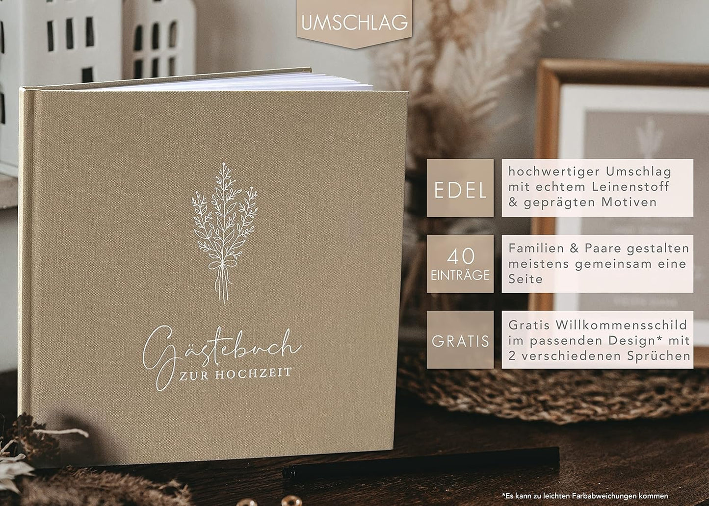 Hochzeit-Gästebuch mit Fragen zum Ausfüllen, mit Fragen Beige