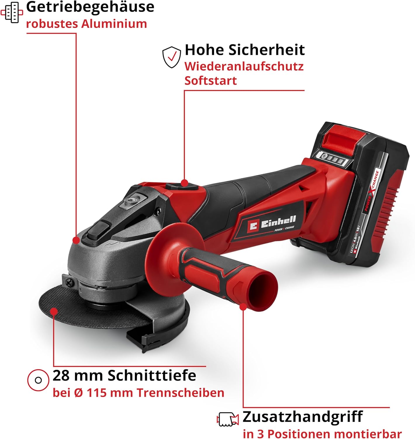 Akku-Winkelschleifer TC-AG 18/115 Li inkl. 4,0 Ah Akku, inkl. 1x 4,0 Ah Akku & Ladegerät