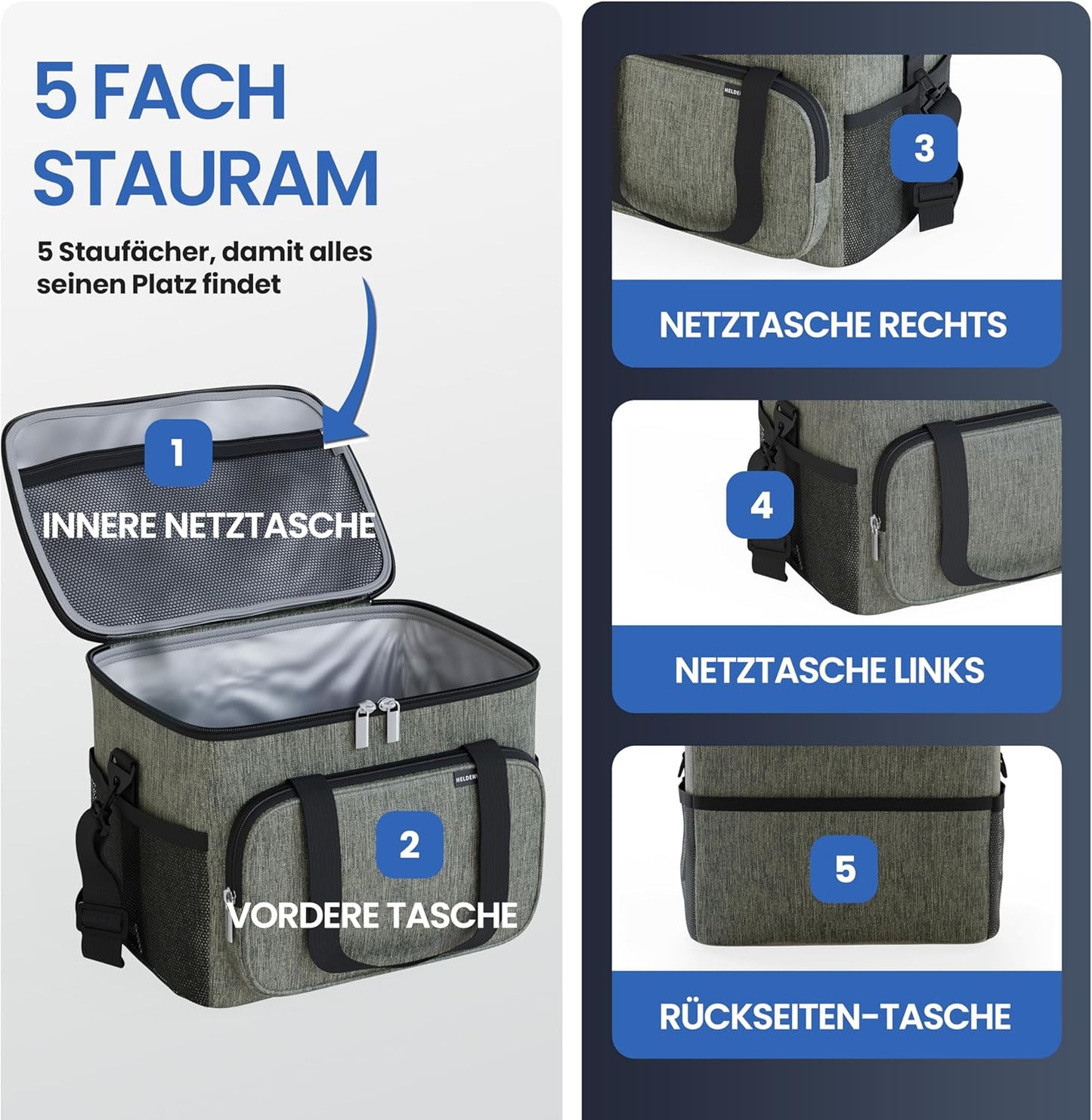 Faltbare Kühltasche mit Flaschenöffner & verstärktem Boden, Olivgrün 20L