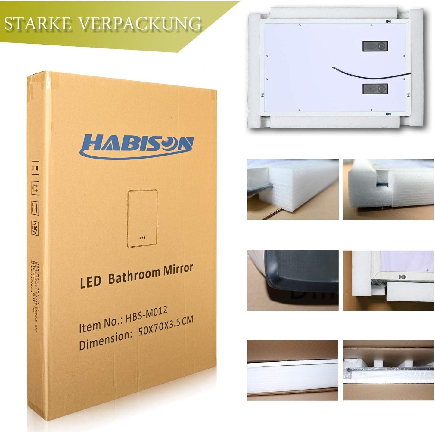 LED-Badspiegel mit Bluetooth und Antibeschlag-Funktion, 70L x 50B cm, Mattierter Abgerundeter Winkel - mit Bluetooth