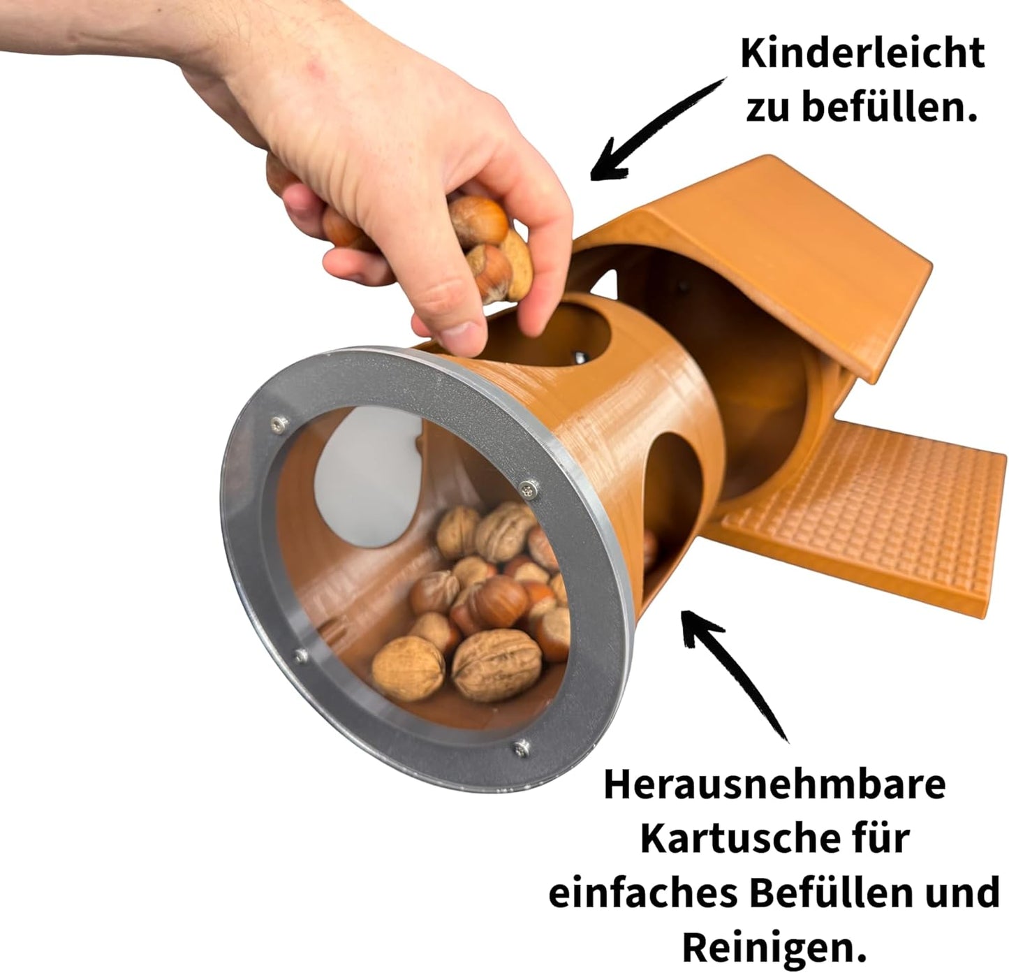 Eichhörnchen-Futterhaus mit herausnehmbarer Kartusche, Braun mit grauem Frontring