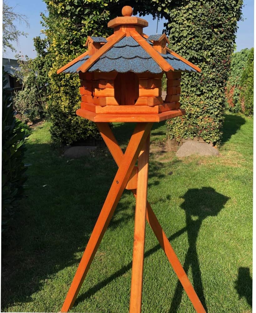 Vogelhaus mit Ständer, Größe L mit Ständer Blau - Braun