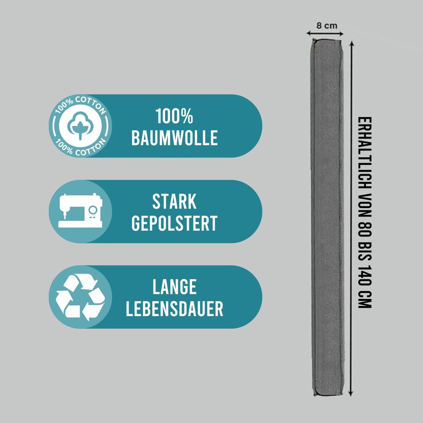 Magnetischer Türzugluftstopper 100cm, 100 cm Grau