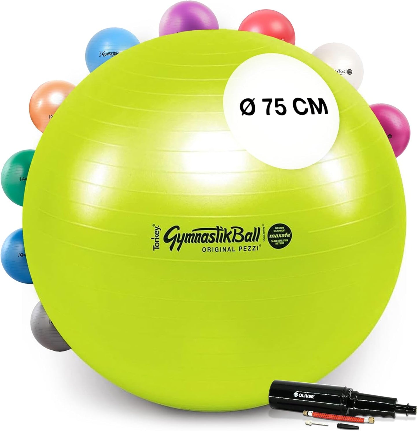 Gymnastikball Maxafe mit Pumpe, 75cm Apfelgrün