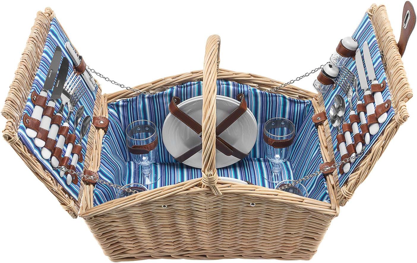 Picknickkorb für 4 Personen, Beige - Blau