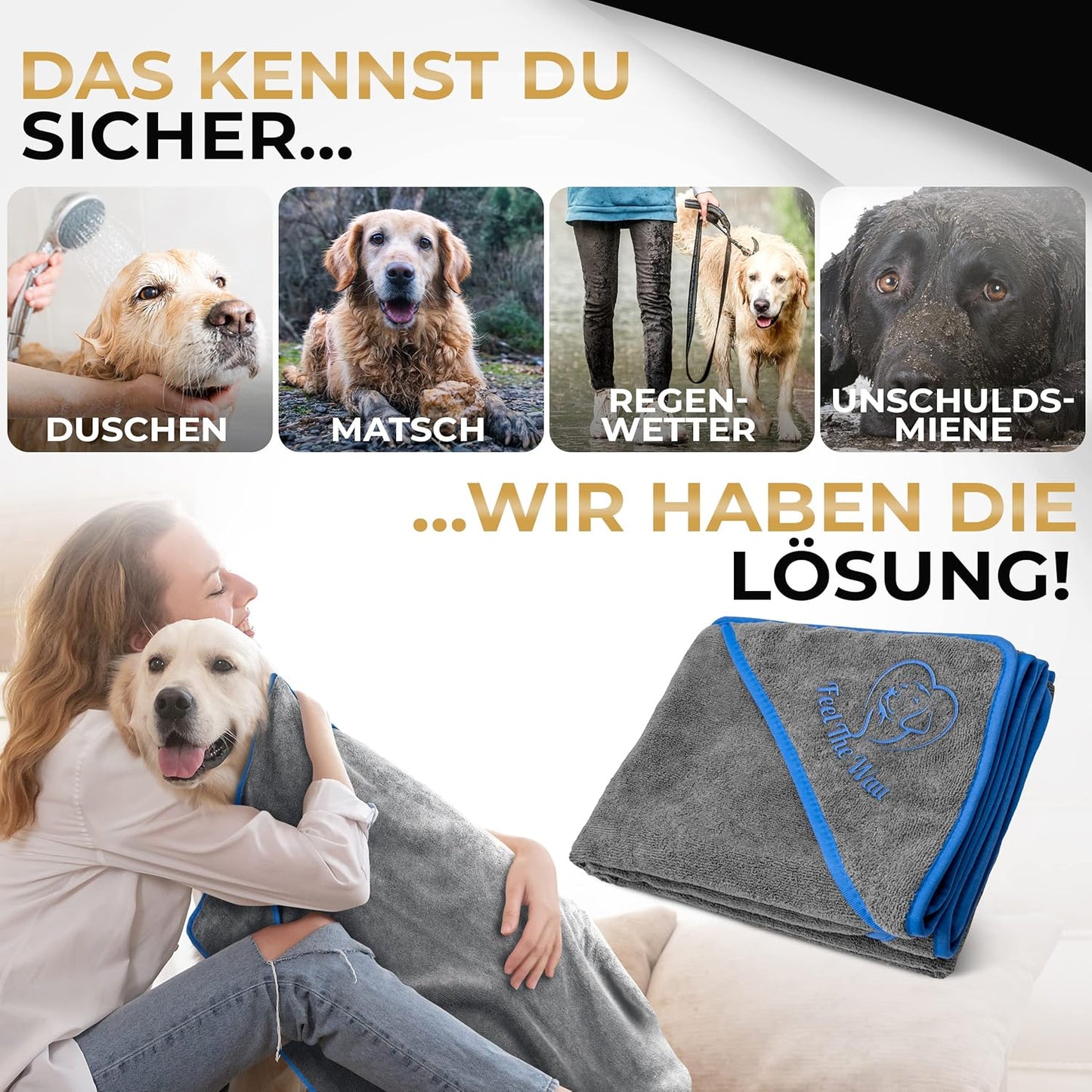 Hundehandtuch, 2er Pack / Grau / Blau