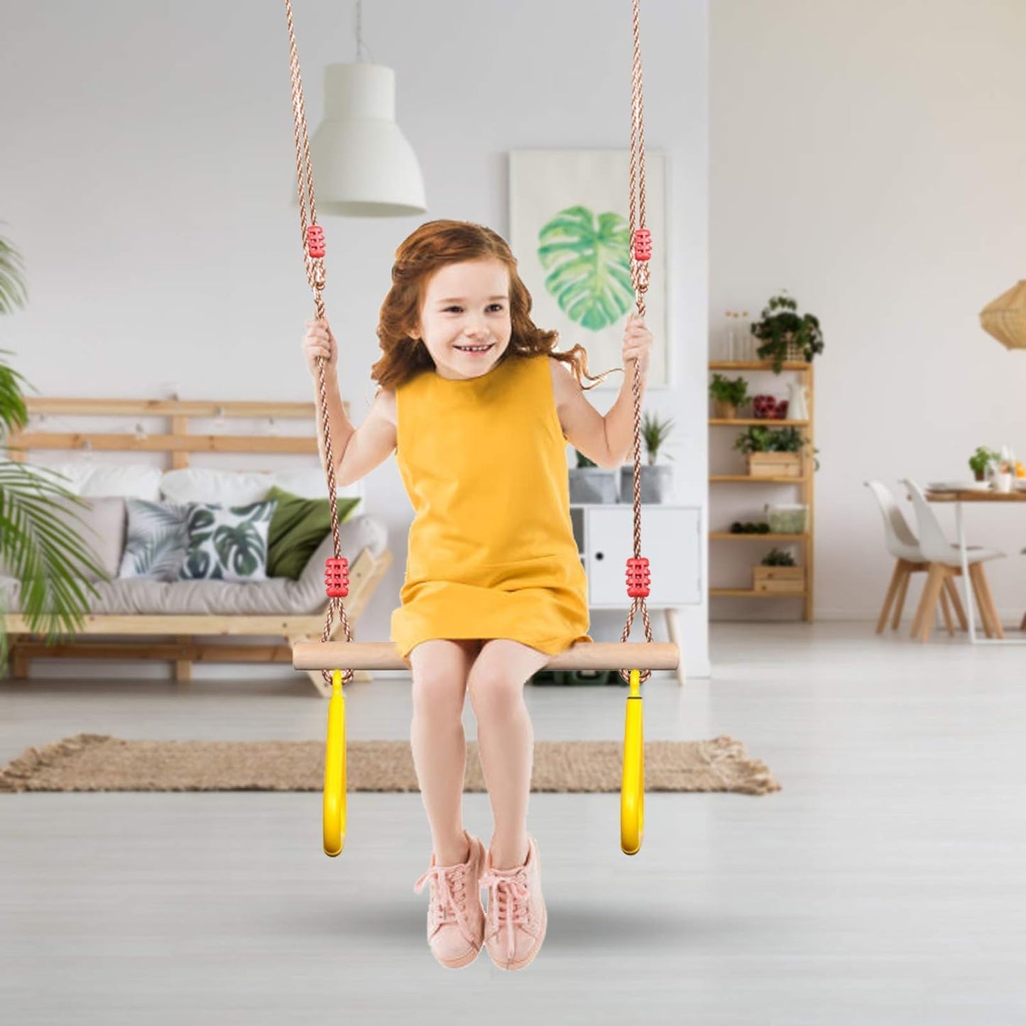 Multifunktions-Kinderholz Trapeze Schaukel, Farbe: Gelb