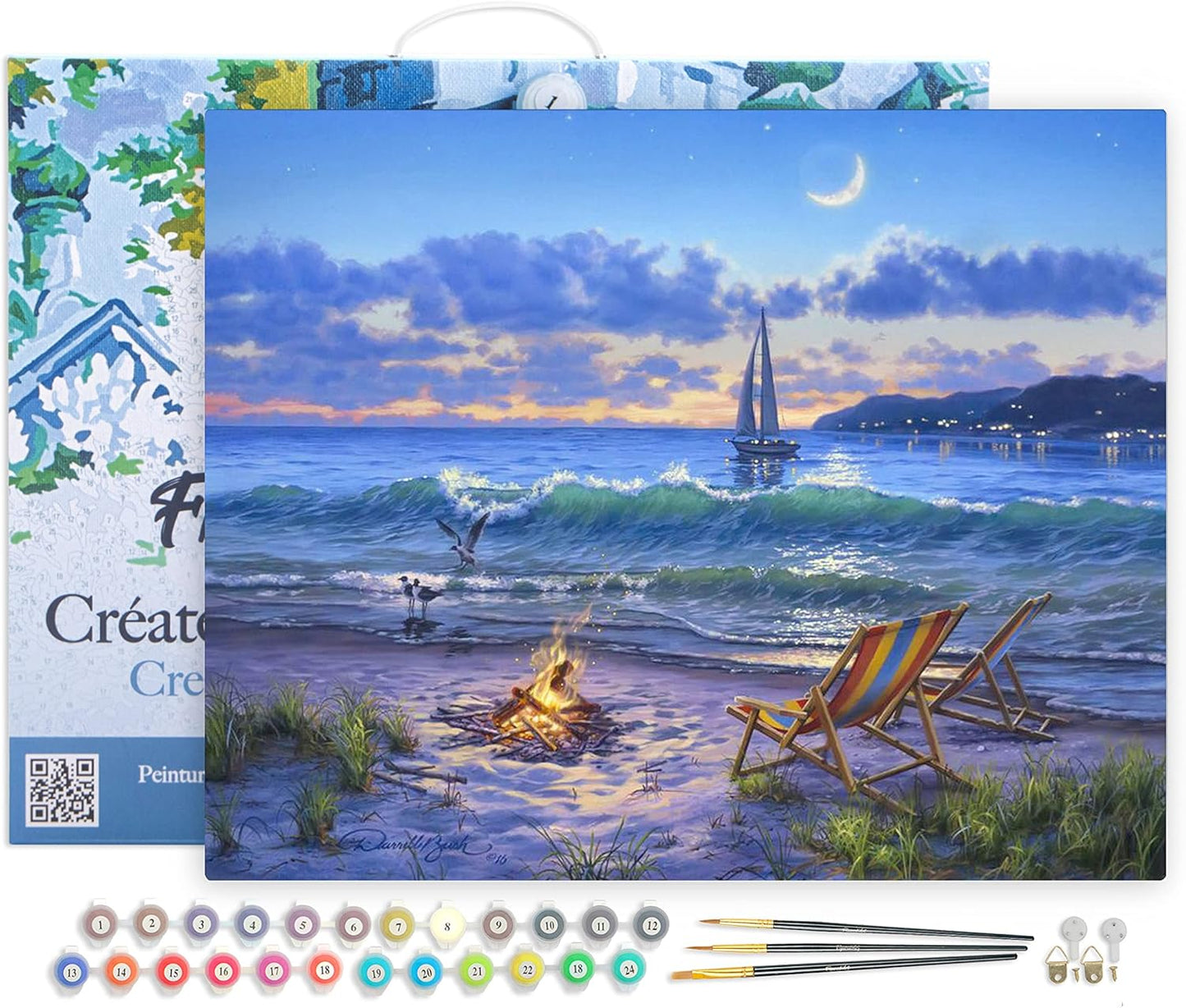 Malen nach Zahlen Abendlicher Strandausblick, Abendlicher Strandausblick 40x50cm Mit Rahmen (bereits gespannt)