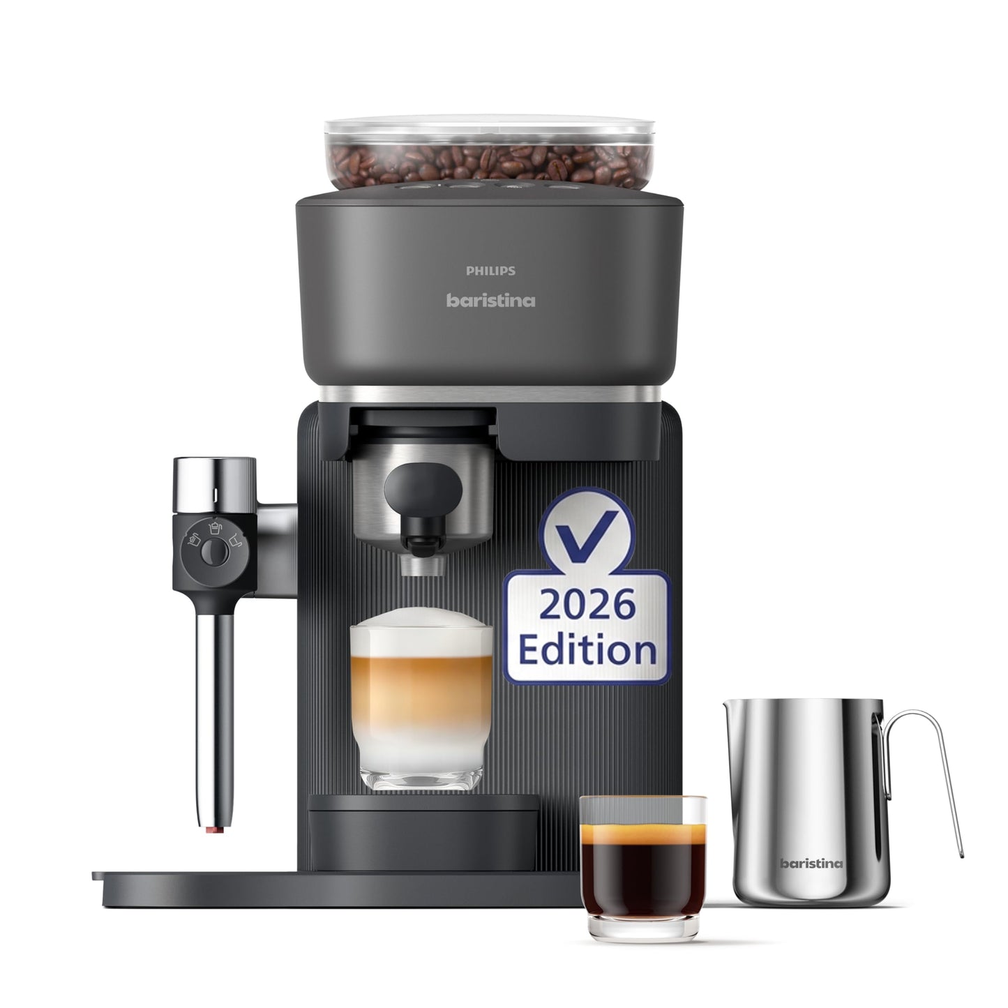 Espressomaschine mit Mahlwerk und Milchaufschäumer