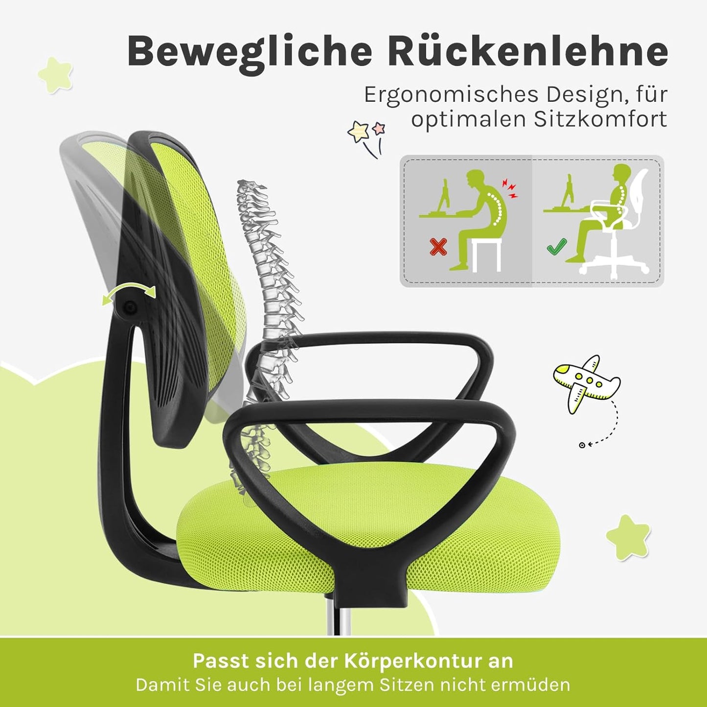 Ergonomischer Kinderschreibtischstuhl, Grün
