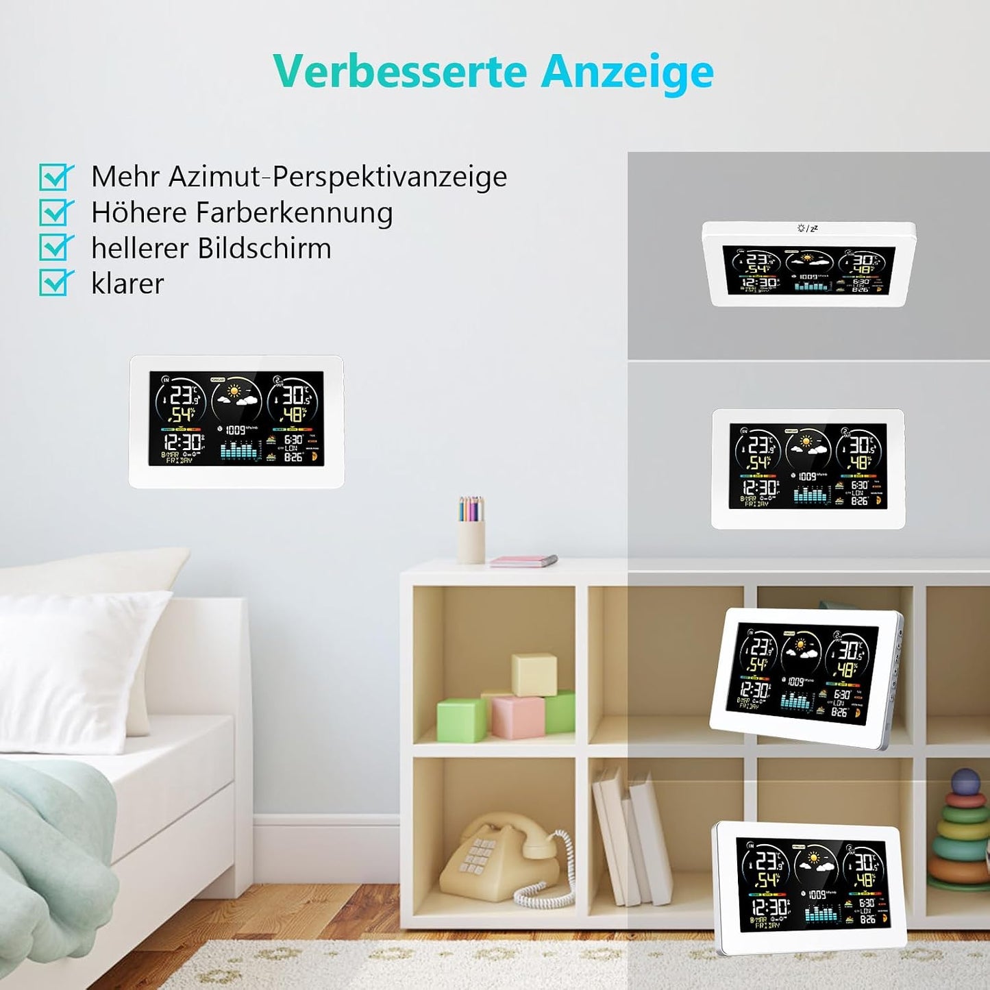 Funk-Wetterstation mit Aussensensor und Farbdisplay, Elfenbein