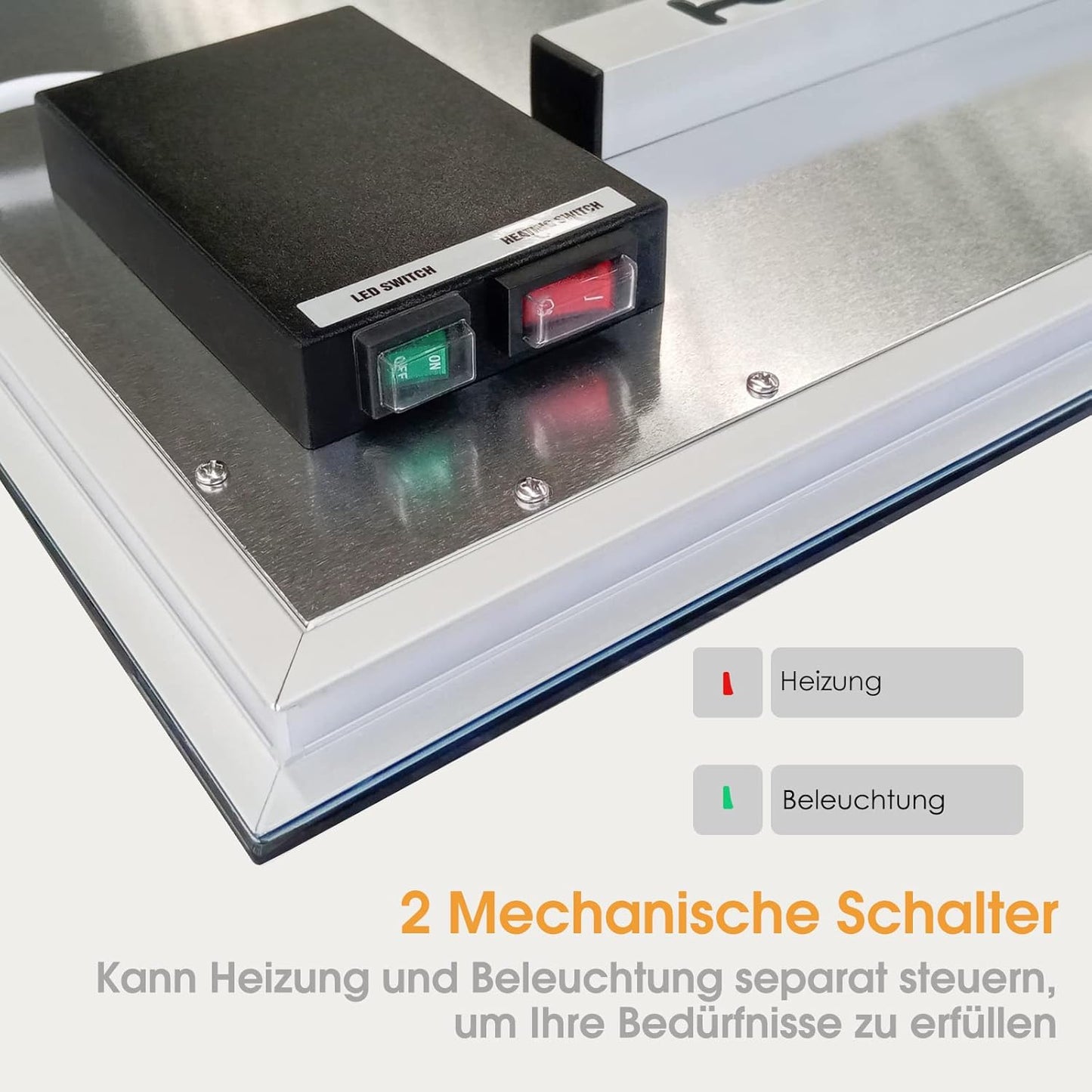 Infrarotspiegelheizung mit LED, 60L x 80B cm