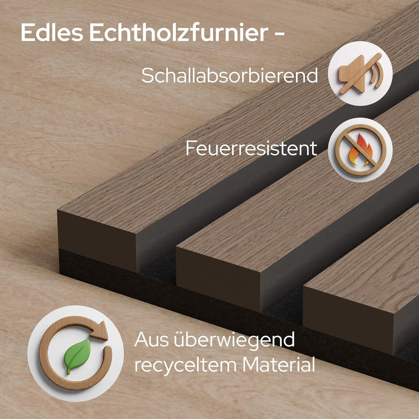 2er-Set Akustikpaneele für Wand & Decke, Eiche Dunkel, 2