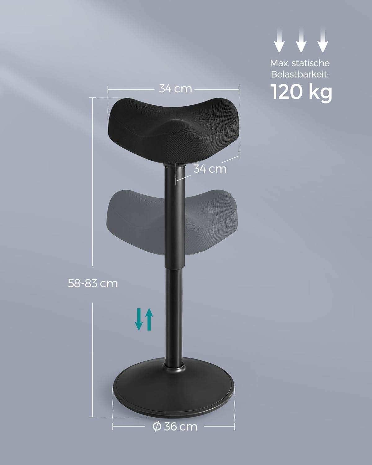 Höhenverstellbarer 360° Stehhocker mit Neigefunktion, Stehhocker Schwarz