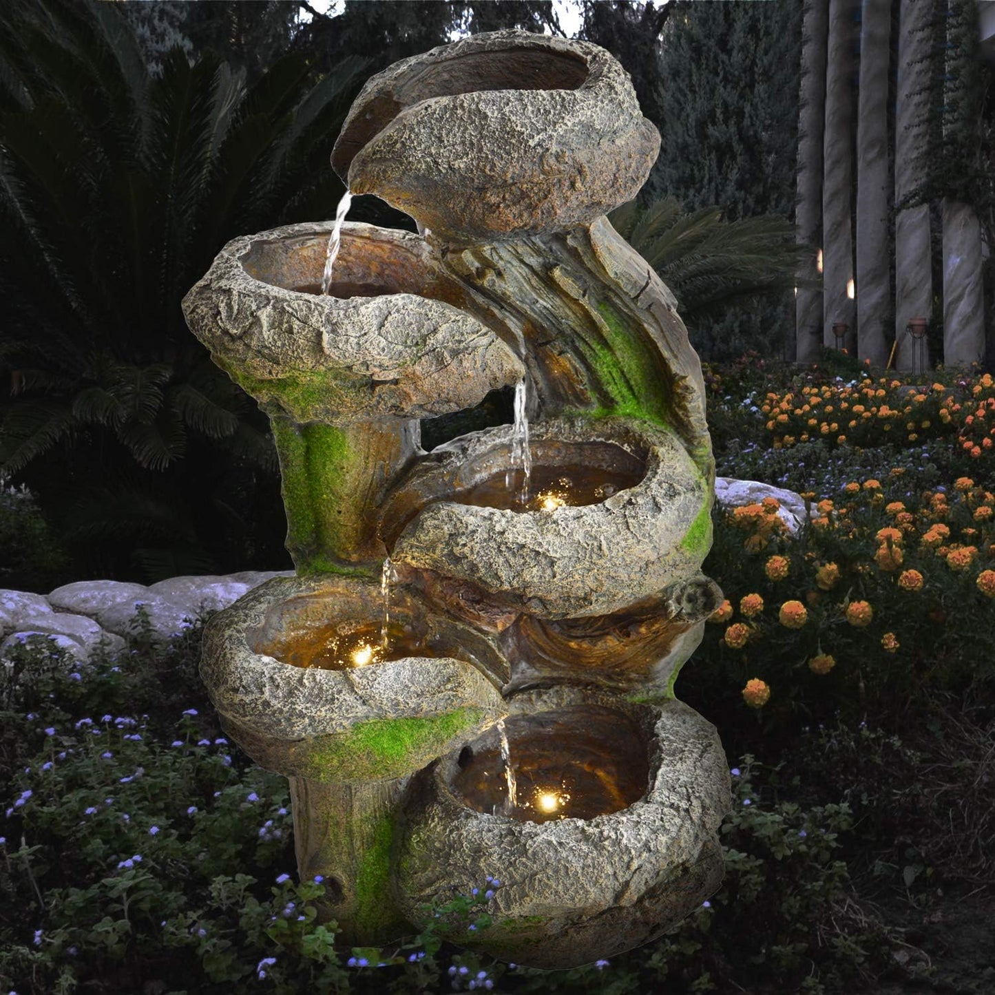 Gartenbrunnen in Baumstumpfoptik & Steinschalen, Gartenbrunnen Baumstumpf & Steinschalen
