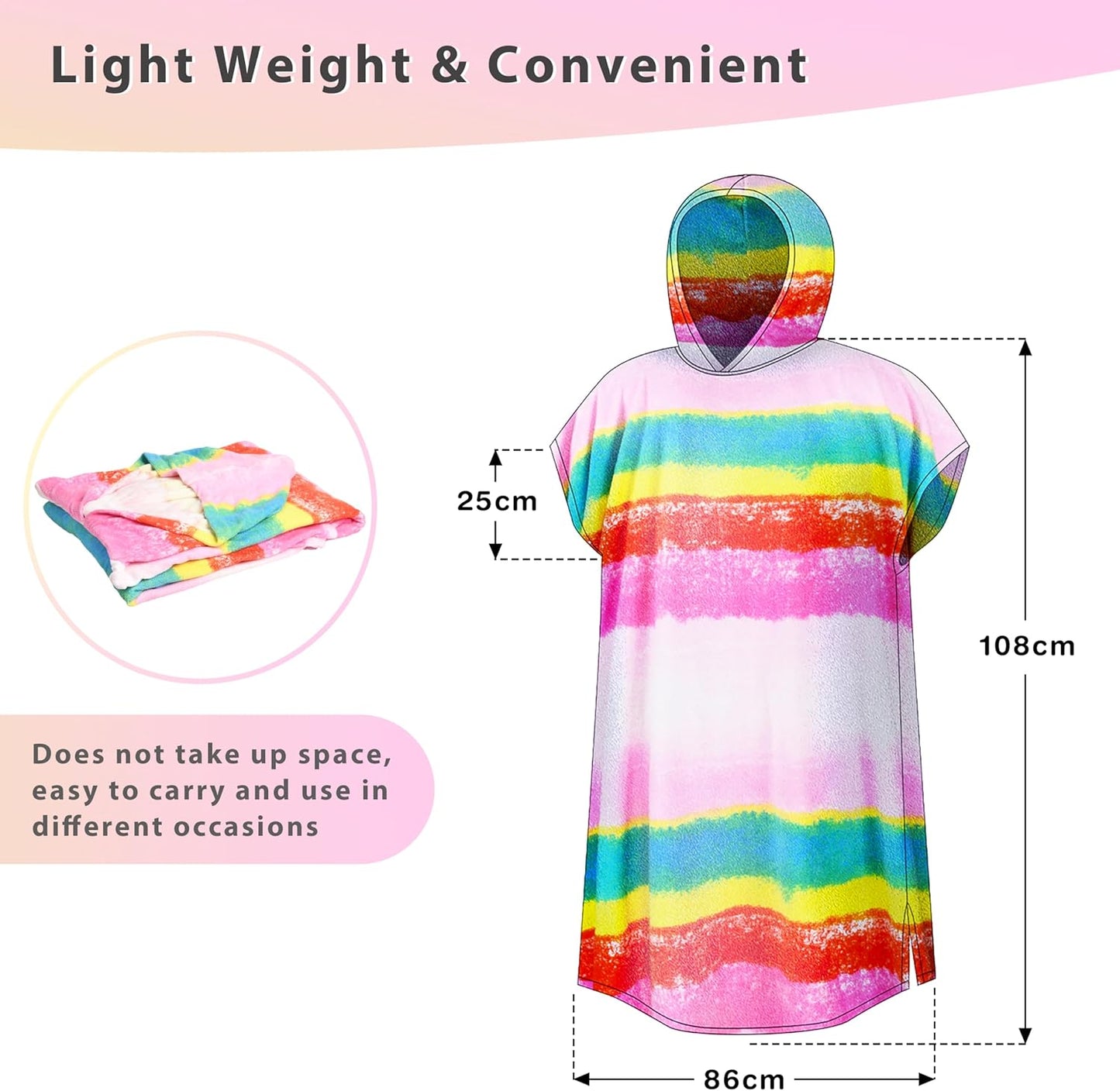 Surf Poncho mit Tragetasche, Regenbogen