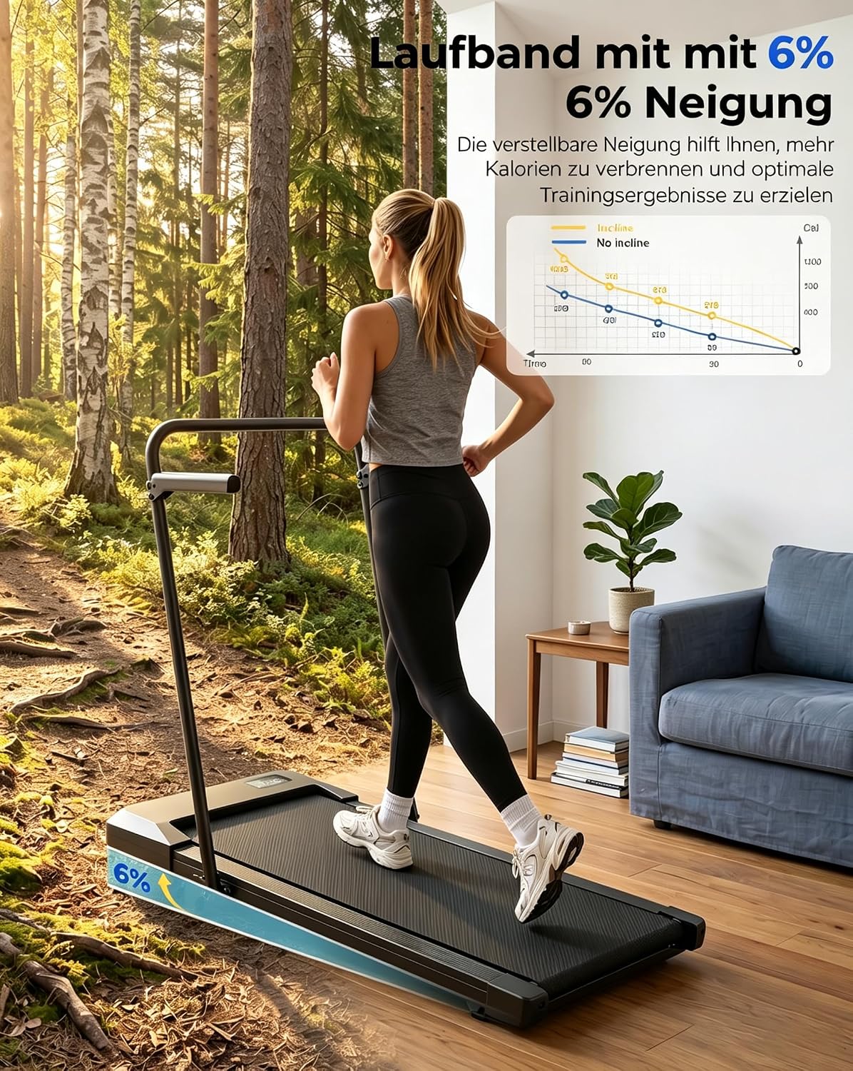 Klappbares Walking Pad mit Steigung und APP-Steuerung, 90CM Mattschwarz