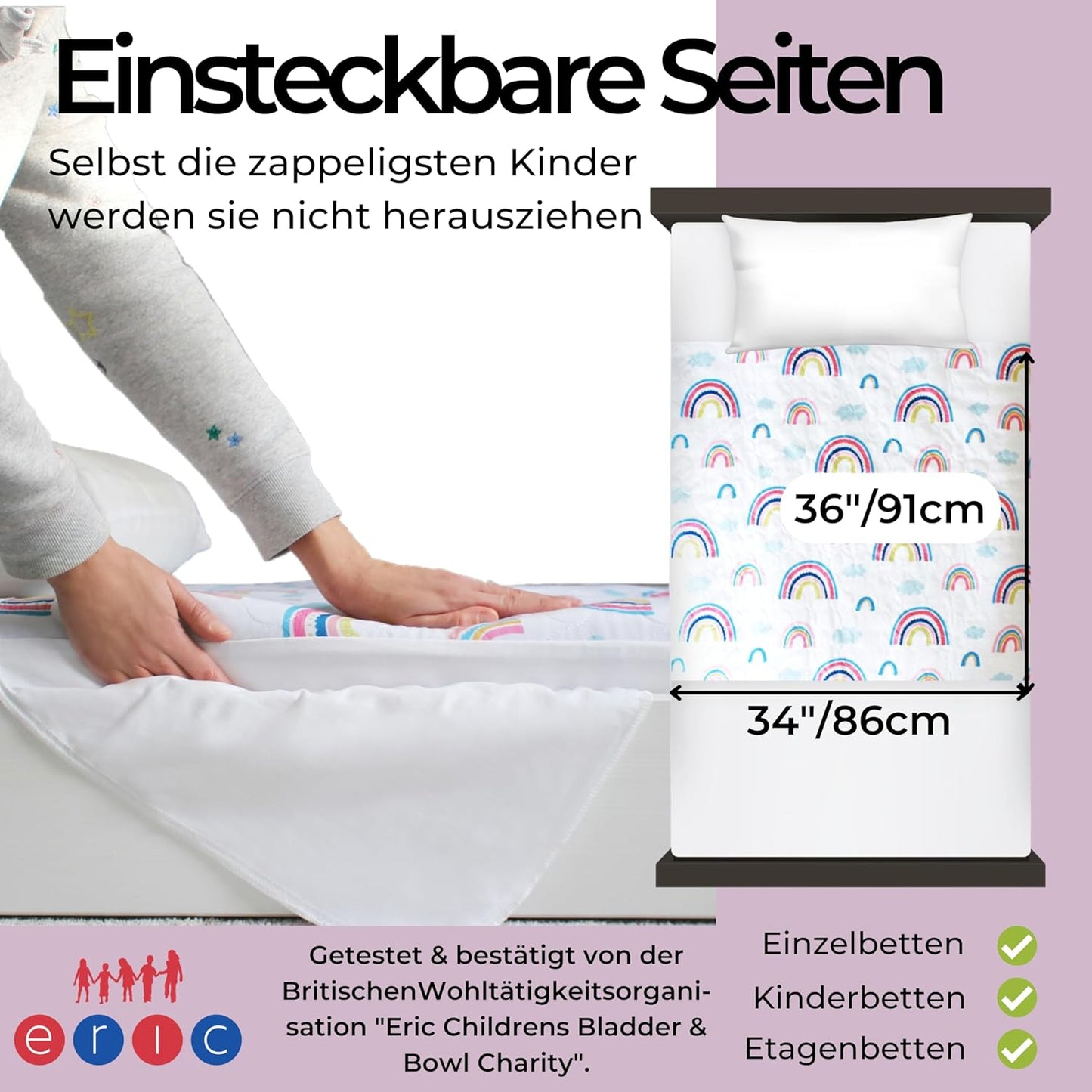 Wasserdichte Bettunterlage für Kinderbetten (2er-Pack), Regenbogen - Klein (Bis 90 Cm Breite) 2er-Pack