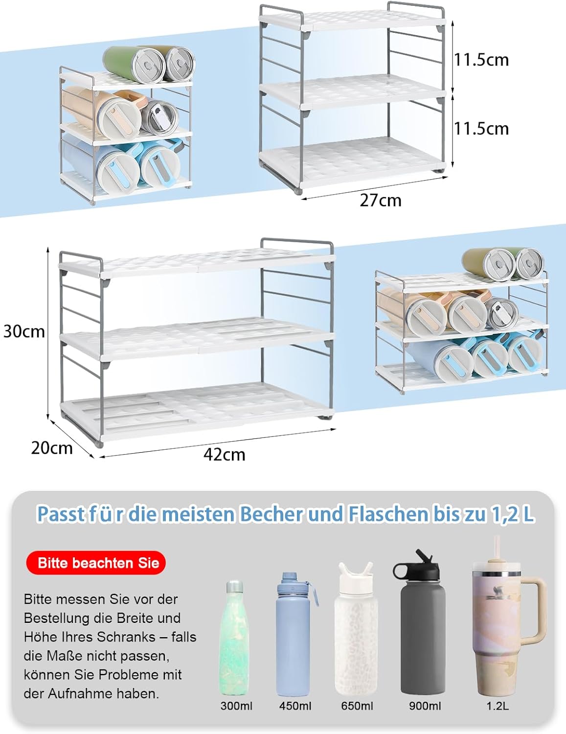 Verstellbares 3-Schicht Flaschenregal, 42*20*30cm