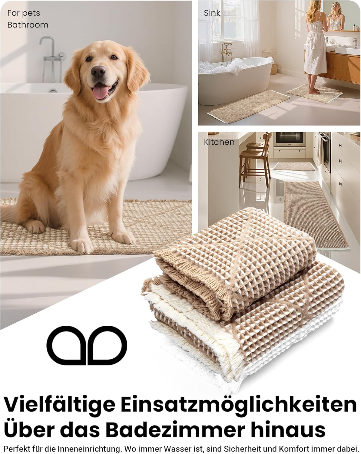 2-teiliges Badezimmerteppich Set, rutschfest und waschbar, Braun