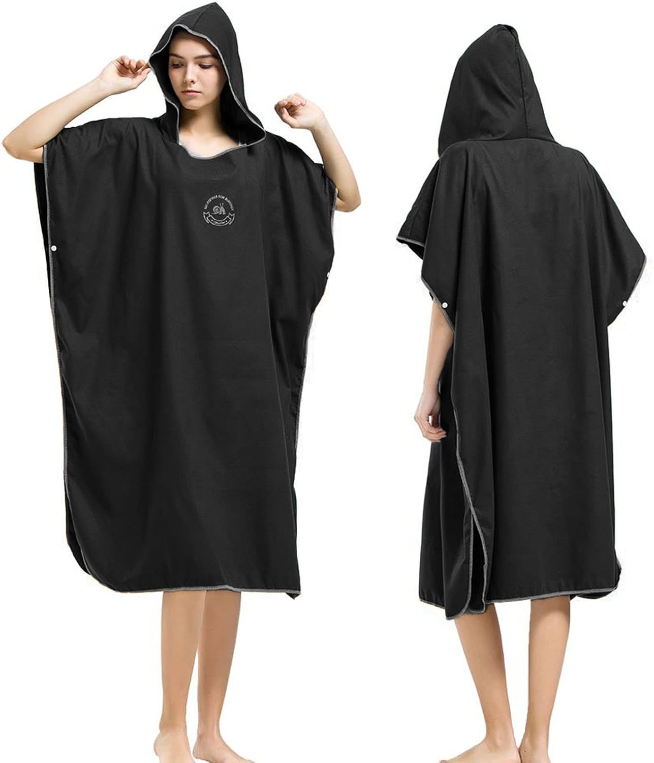 Badeponcho mit Kapuze, Schwarz