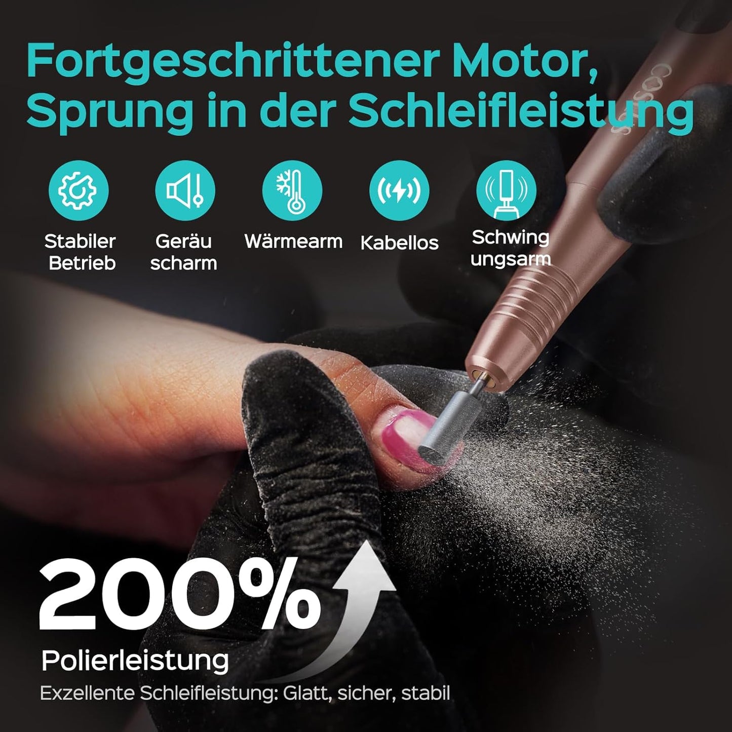 Kabelloser Nagelfräser C51, 35000 u/min, LED-Display, Gold