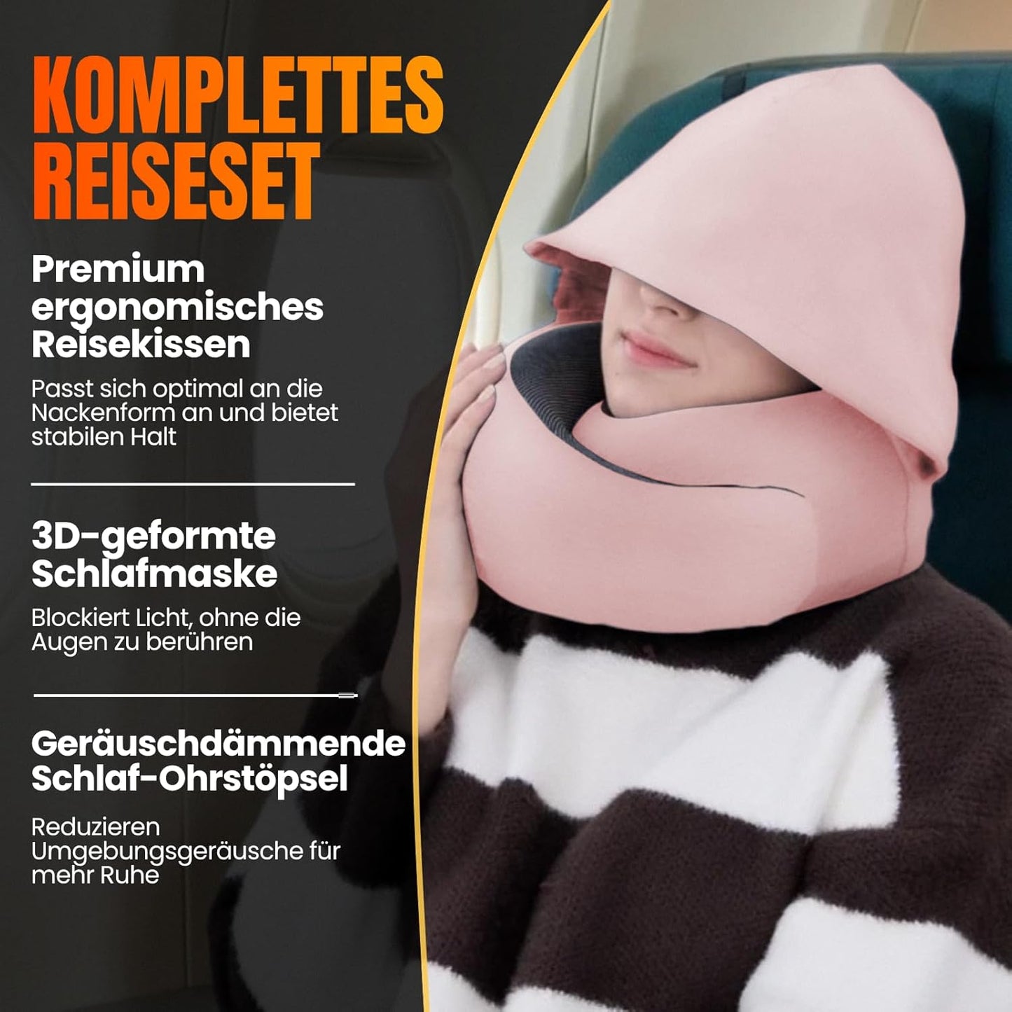 Nackenkissen mit Kapuze aus Memory-Schaum für Reisen, Sakura Pink Hooded Pro