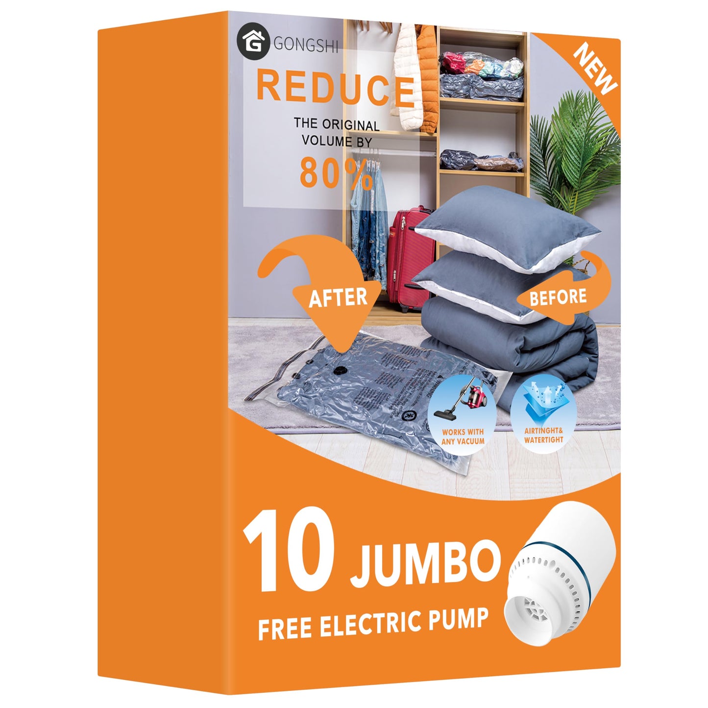 10er-Set Vakuumbeutel für Kleidung & Bettwäsche, 10 Jumbo-Epump