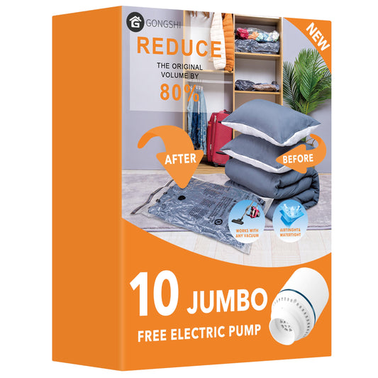 10er-Set Vakuumbeutel für Kleidung & Bettwäsche, 10 Jumbo-Epump