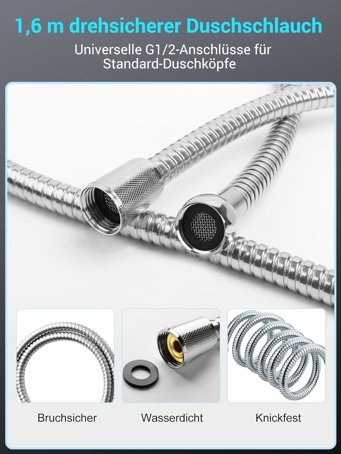 Duschkopf mit Hochdruck & 5 Strahlarten, 1*Duschkopf mit Schlauch