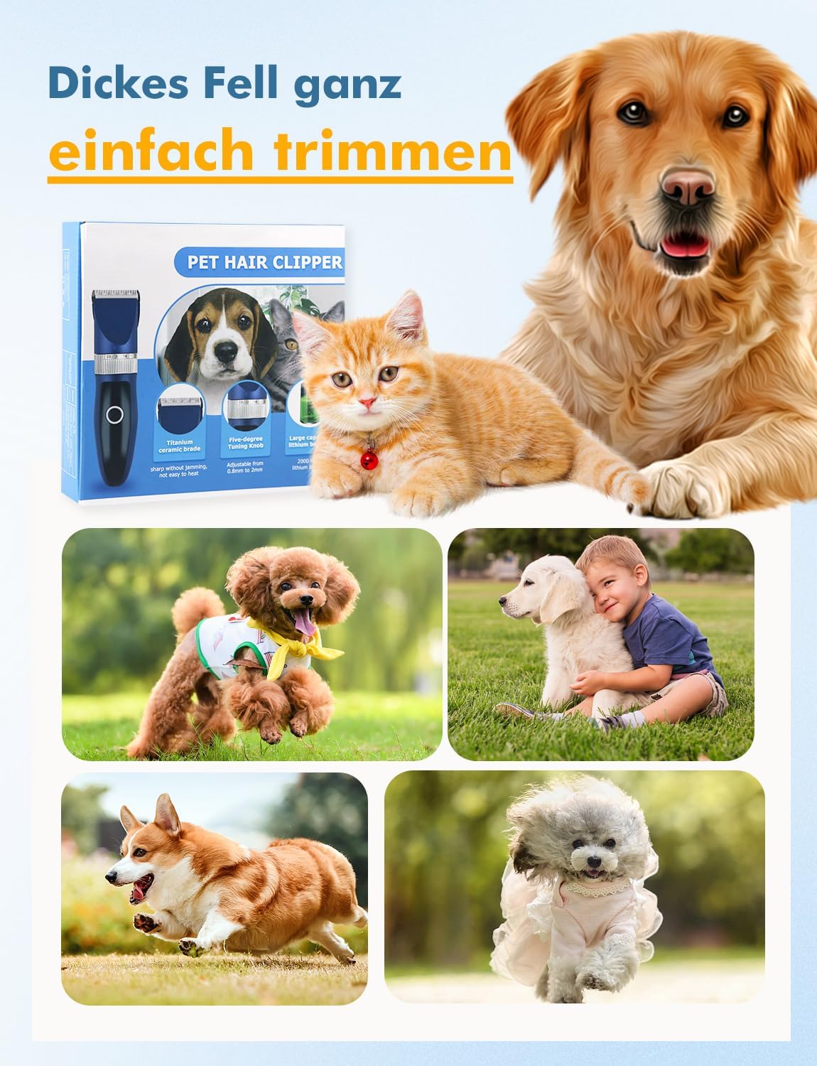 14-teiliges Hundeschermaschinen-Set, Blau