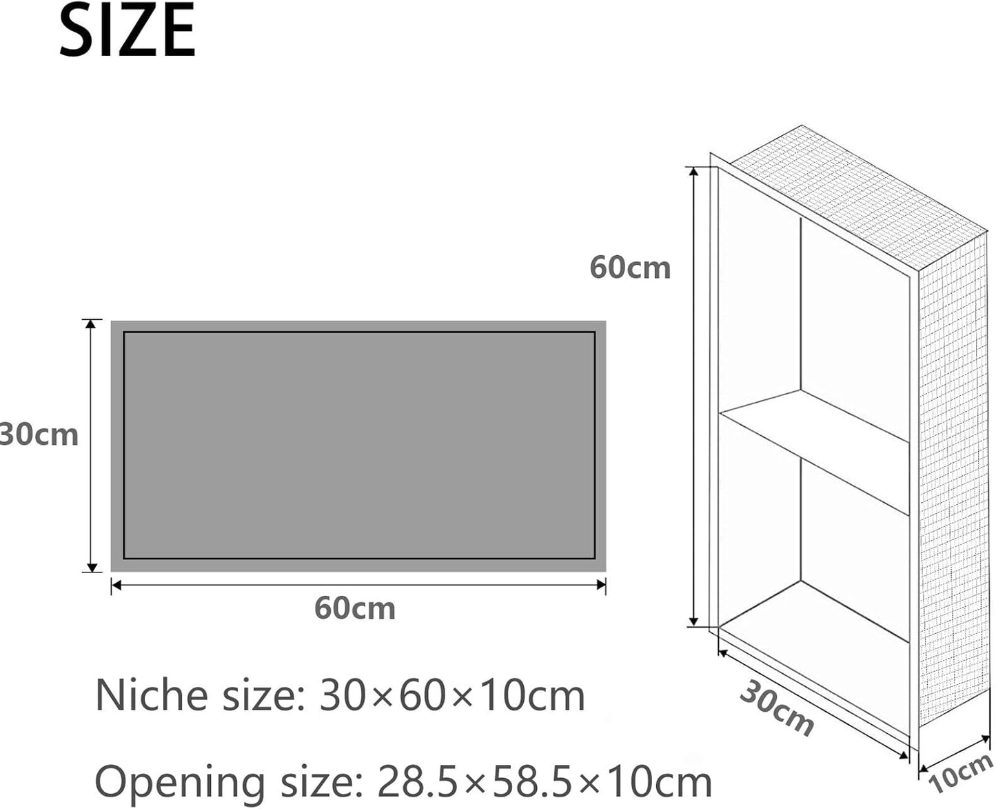 Wandnische für Dusche mit Regal (30x60x10 cm), 30×60cm (30/30) Grau