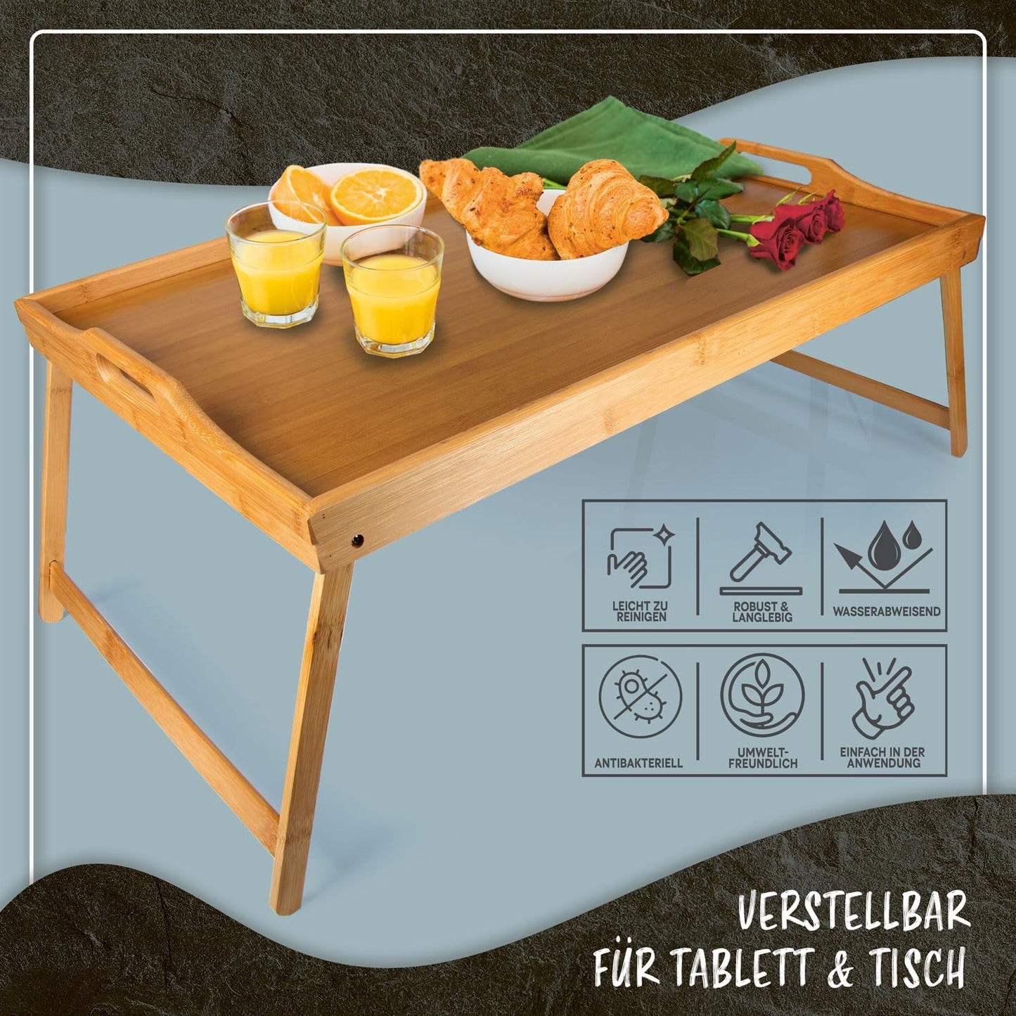 Frühstückstablett mit klappbaren Beinen, Xxl Natur