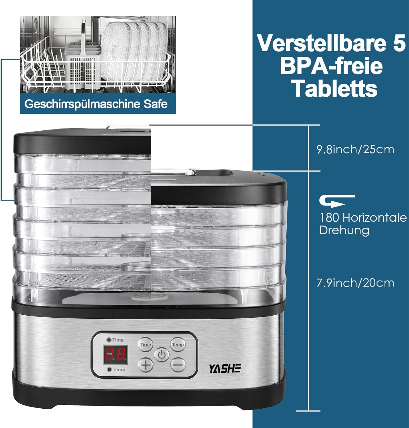 Dörrautomat GGJ-261B, Elektronische Steuerung 5 BPA-frei Tabletts