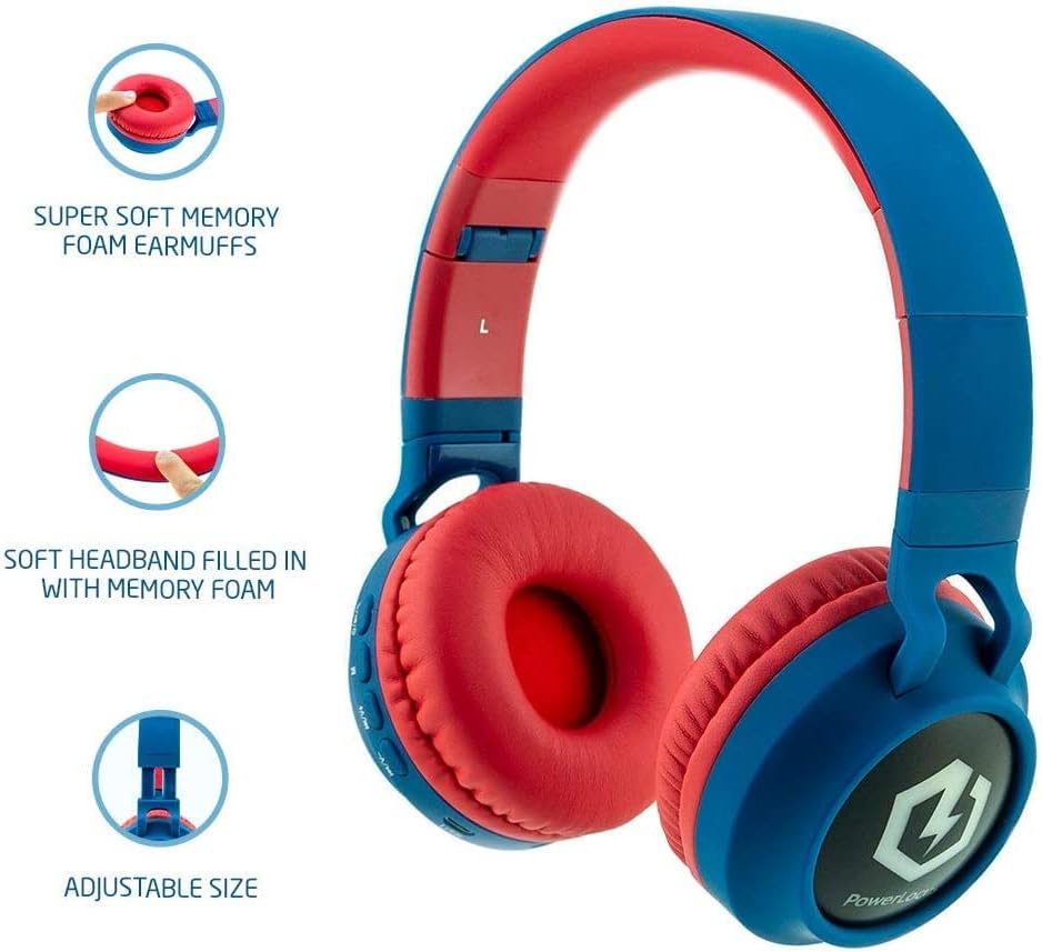 Kinderkopfhörer Bluetooth, Blau/Rot-N