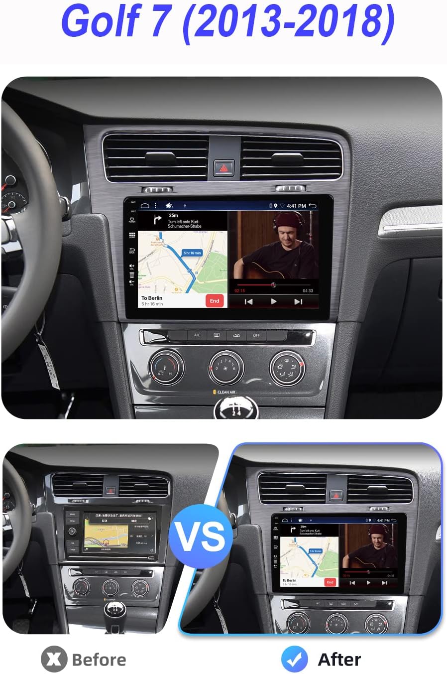 Android 10 Autoradio für Golf 7 mit Rückfahrkamera, 2G3G-Gris 25,7 cm