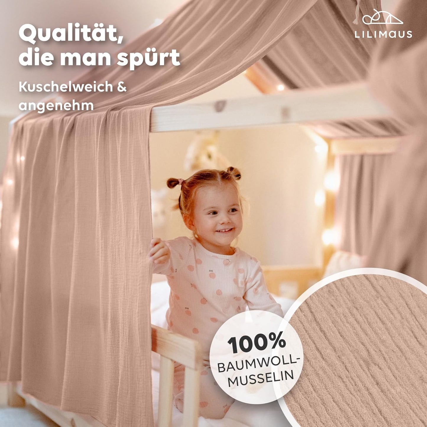 Stoffhimmel-Set für Hausbett, Beigerosa 2er Set 67 x 320cm