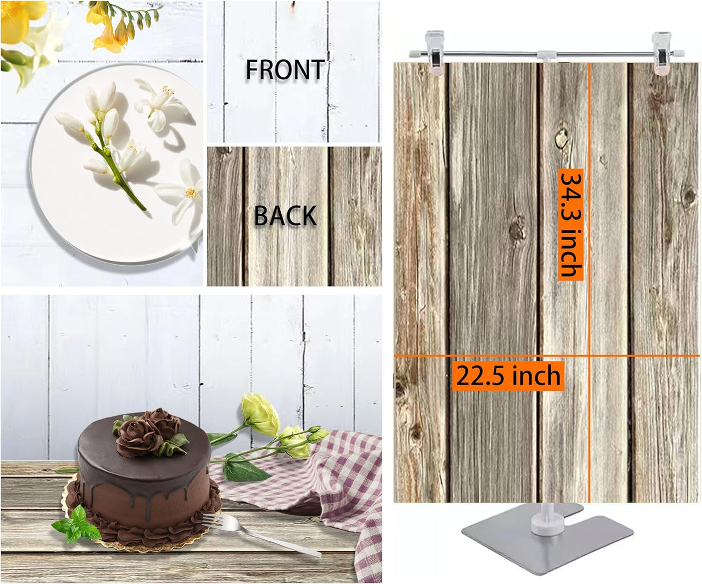 Fotohintergrundpapier mit Ständer, Weiß Braun Schwarz