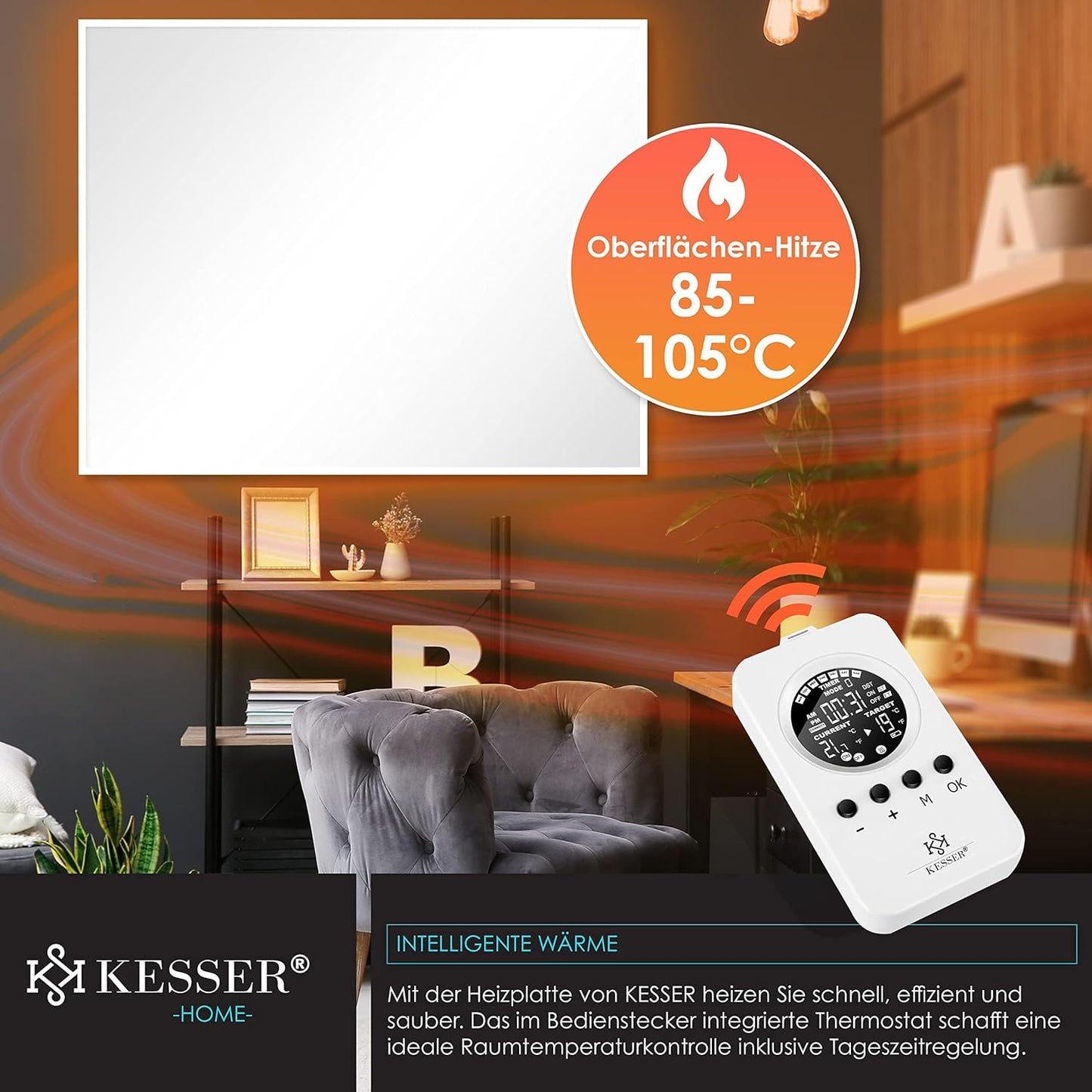 Infrarotheizung mit Thermostat und Fernbedienung, 800W Weiß mit Thermostat & Fernbedienung