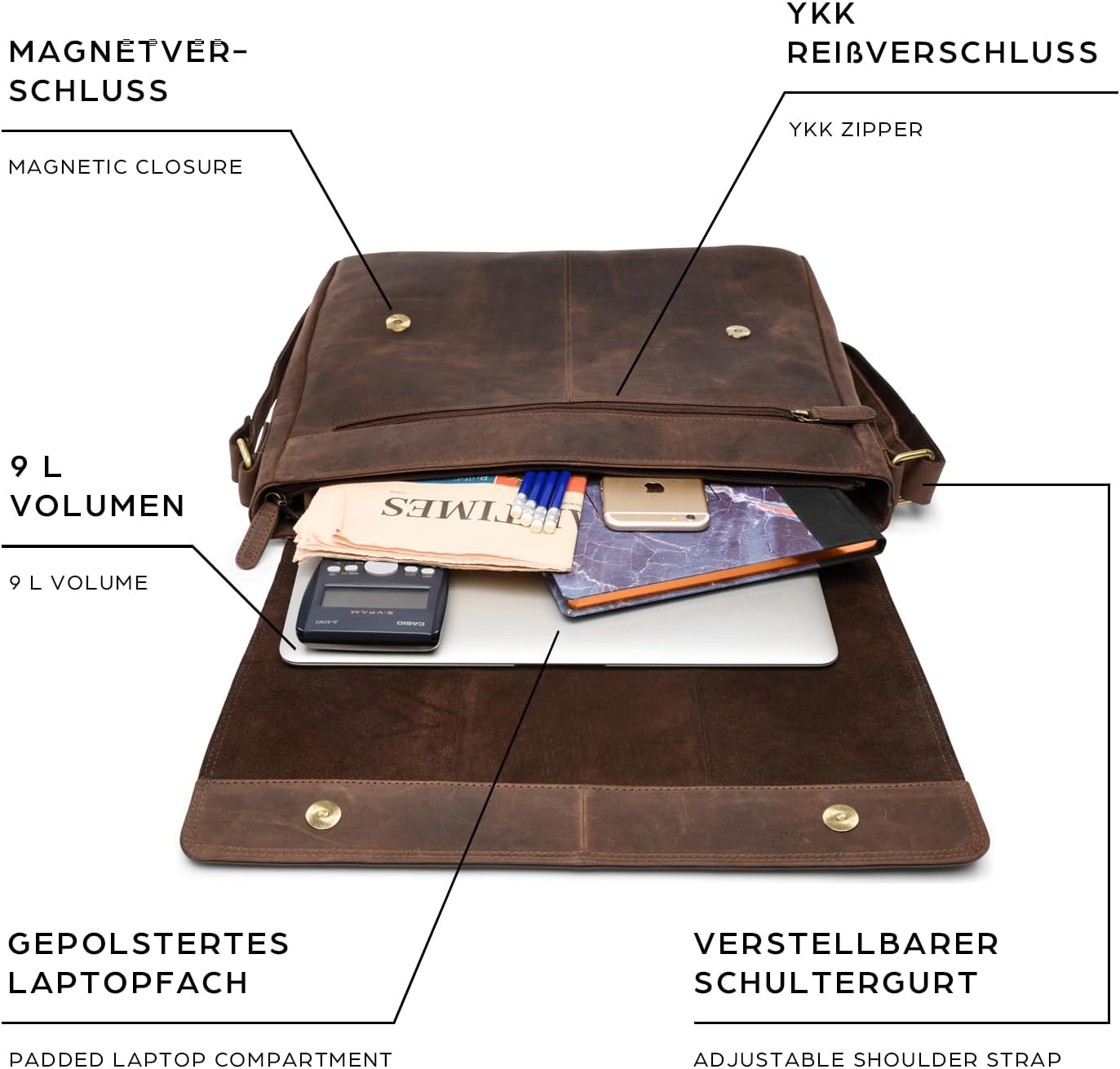 Messenger Laptoptasche, Einheitsgrösse Nature Dunkelbraun