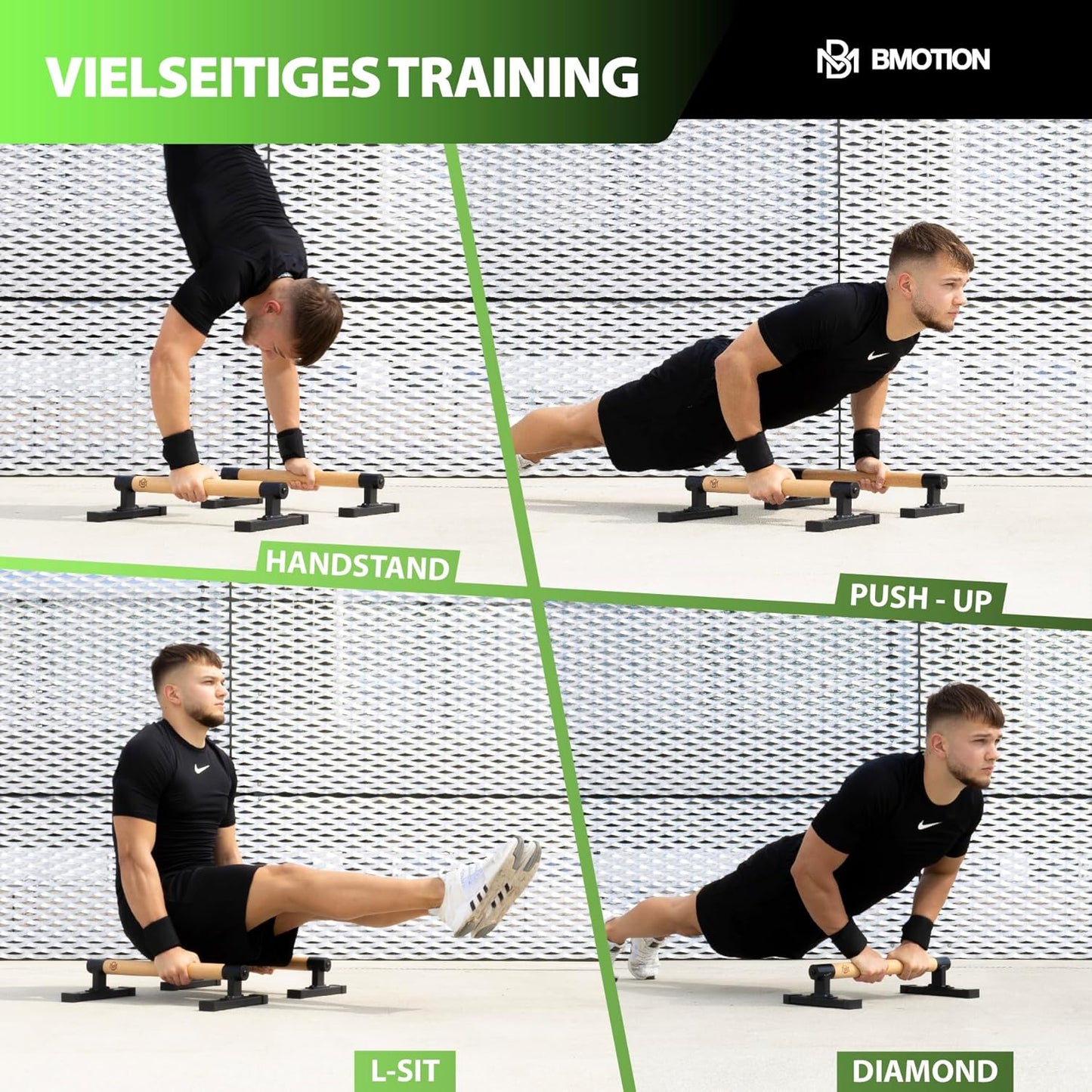 Parallettes Liegestützgriffe mit Handgelenksbandagen