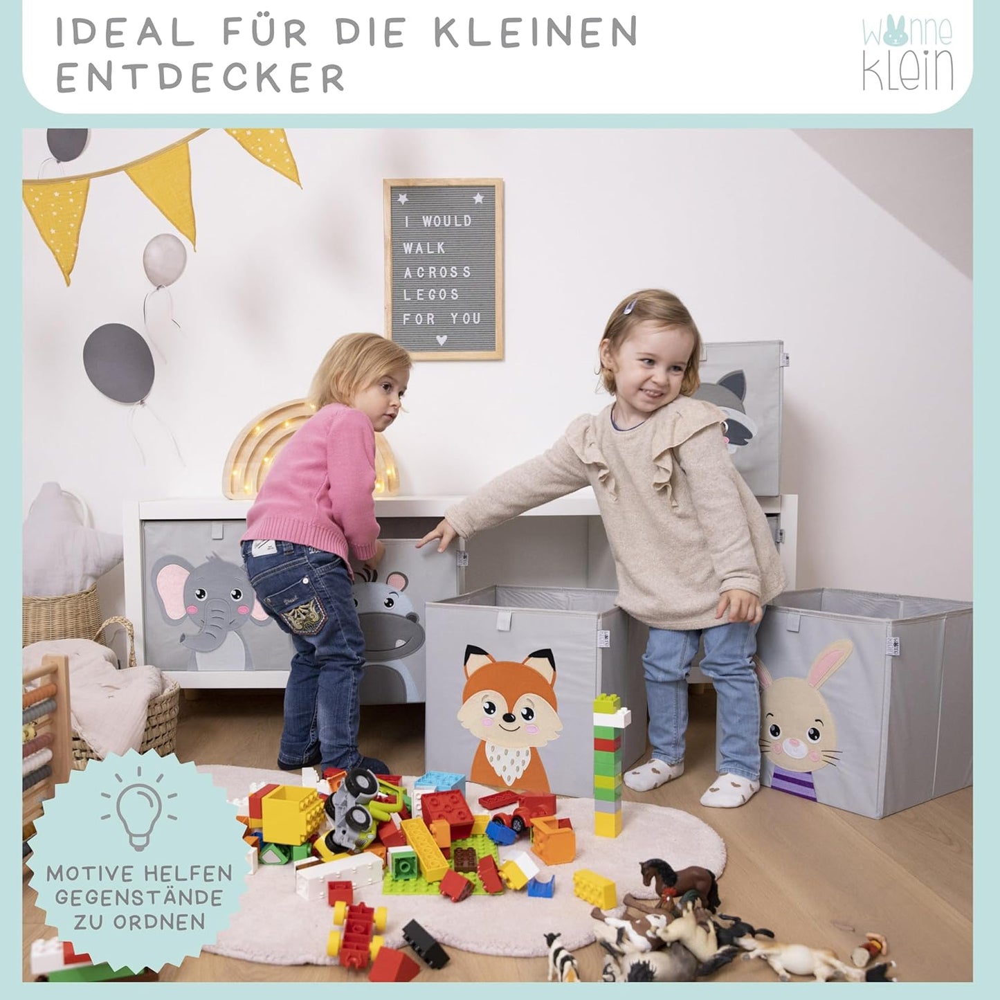 Aufbewahrungsboxen-Set mit Tiermotiven, 3er Set: Hase, Fuchs, Waschbär