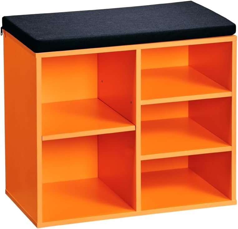 Schuhschrank mit Sitzkissen, Orange, Schwarz