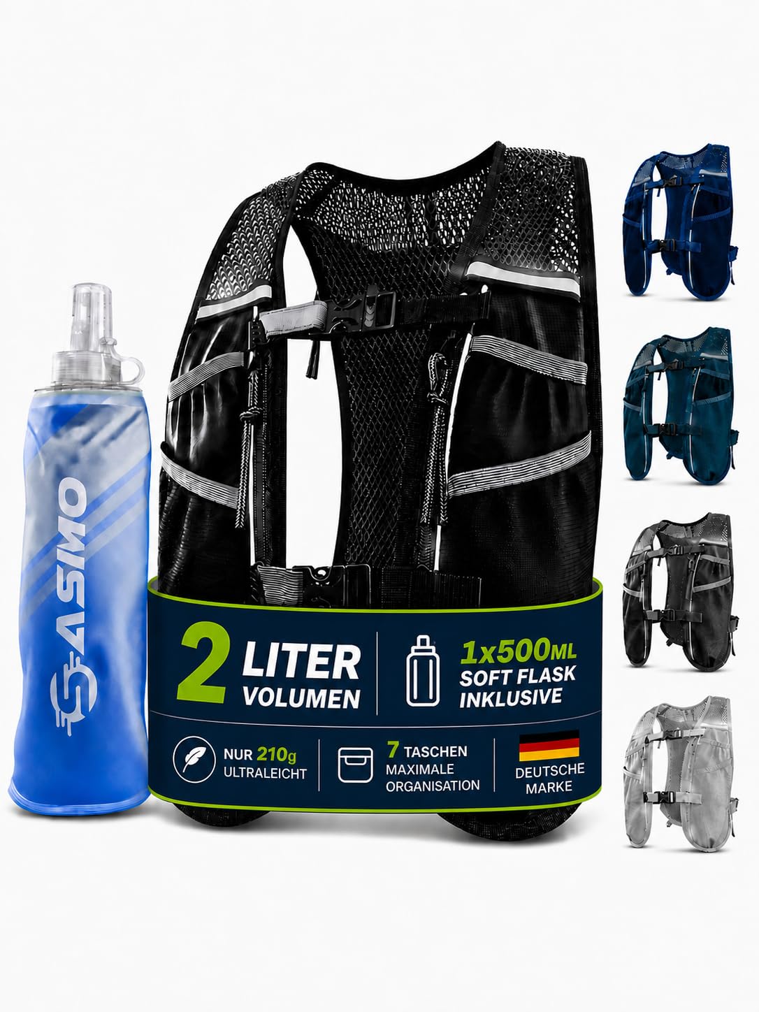 Laufweste, 2L - schwarz - mit 1x500ml 2L