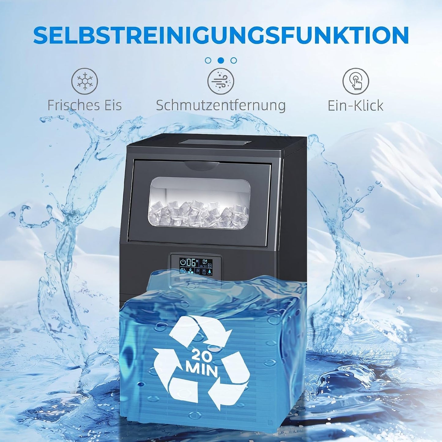 Eiswürfelmaschine mit Selbstreinigung und Timer