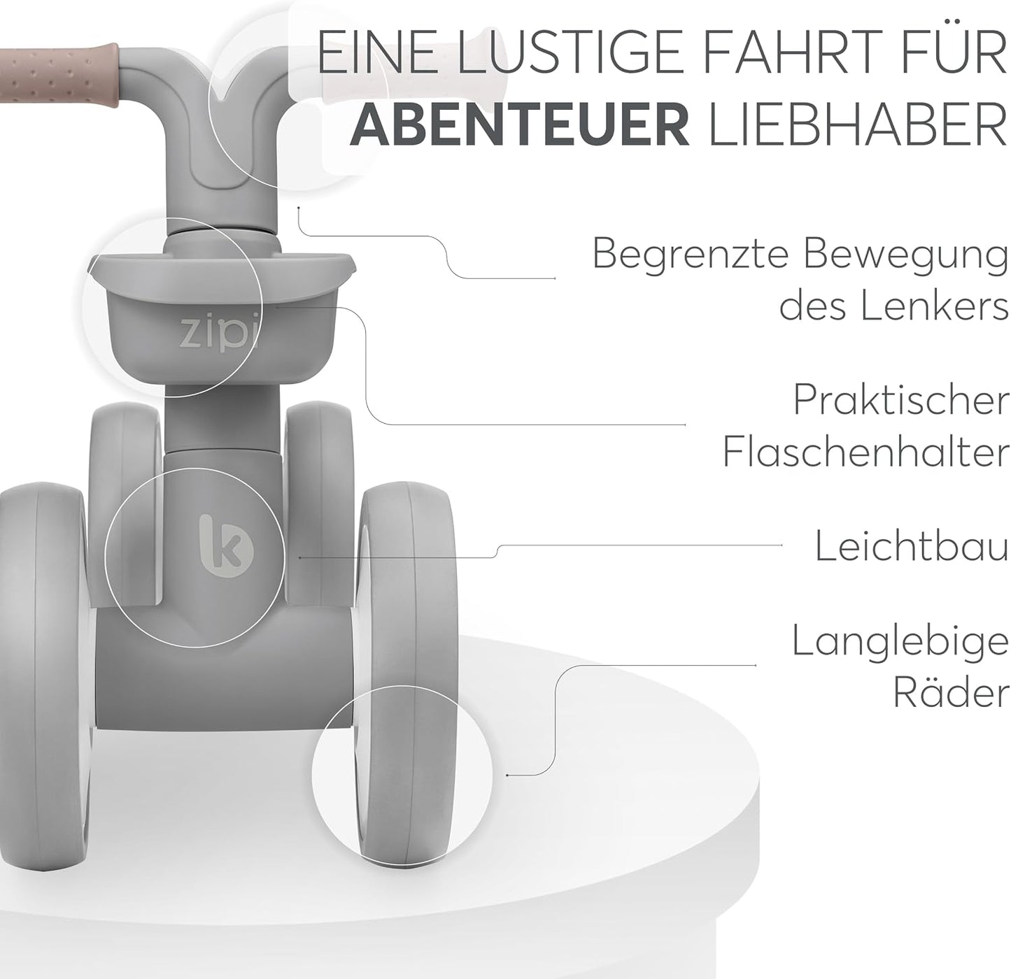 Laufrad mit Korb, Grau