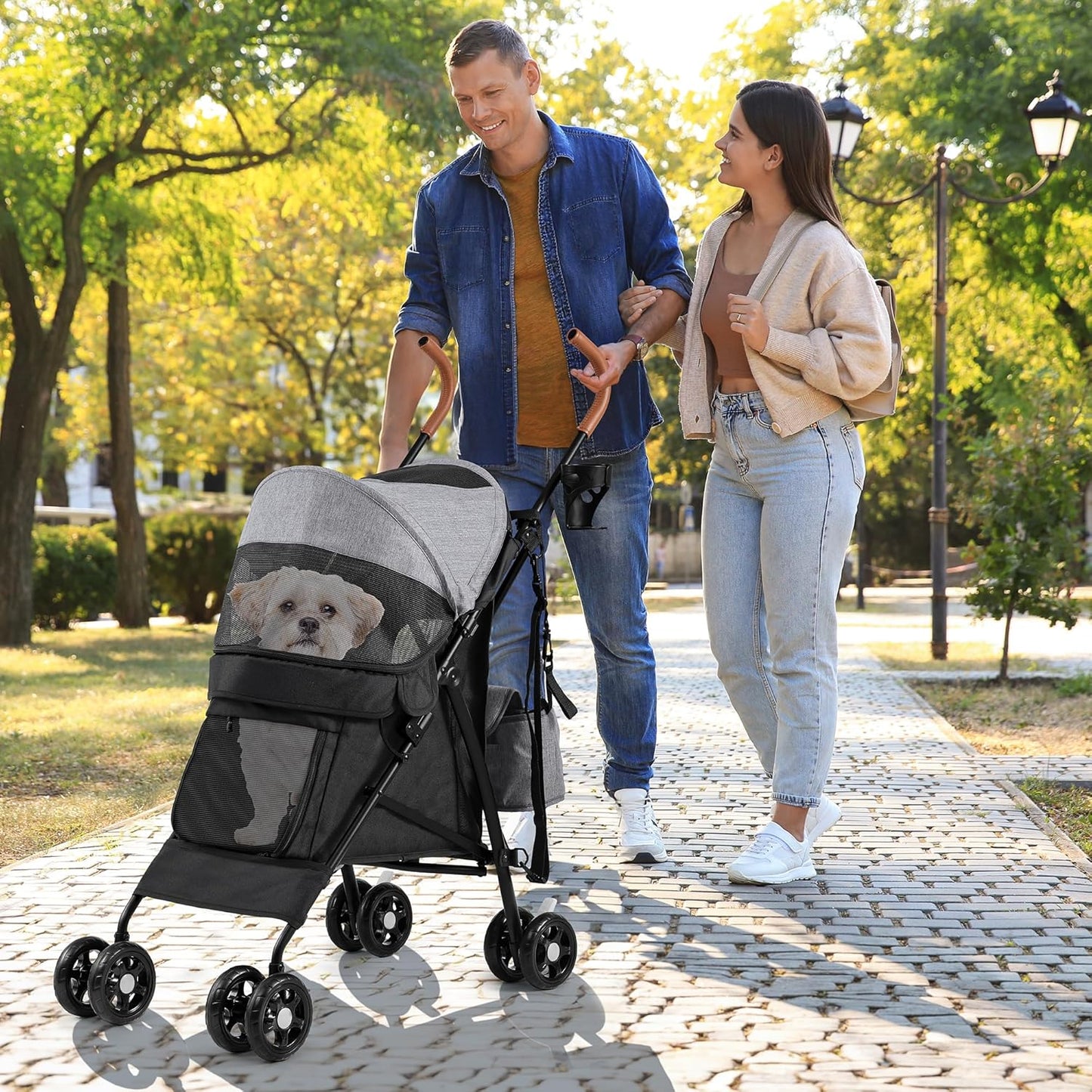 Haustierbuggy, Grau Schwarz Rolltür