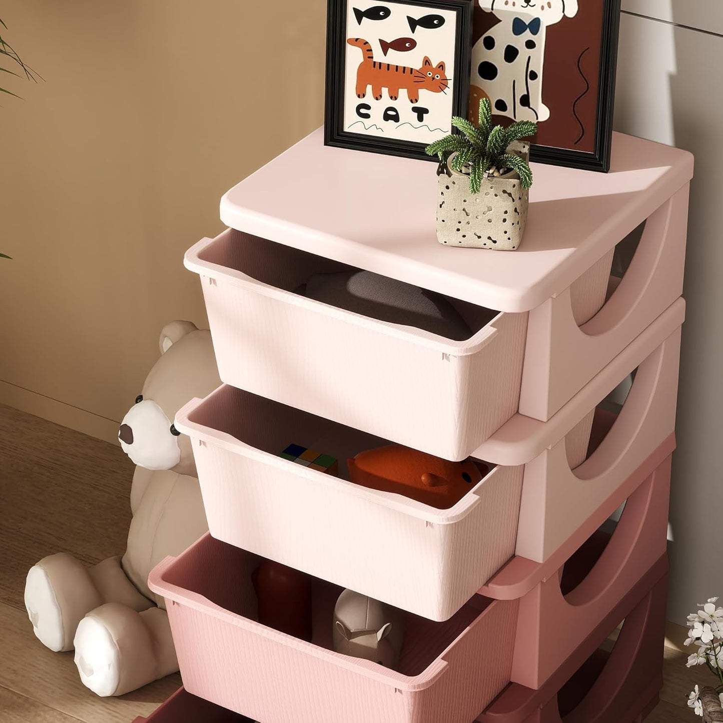 Schubladenschrank Kunststoff Rosa, 37L x 37B x 76H cm Rosa